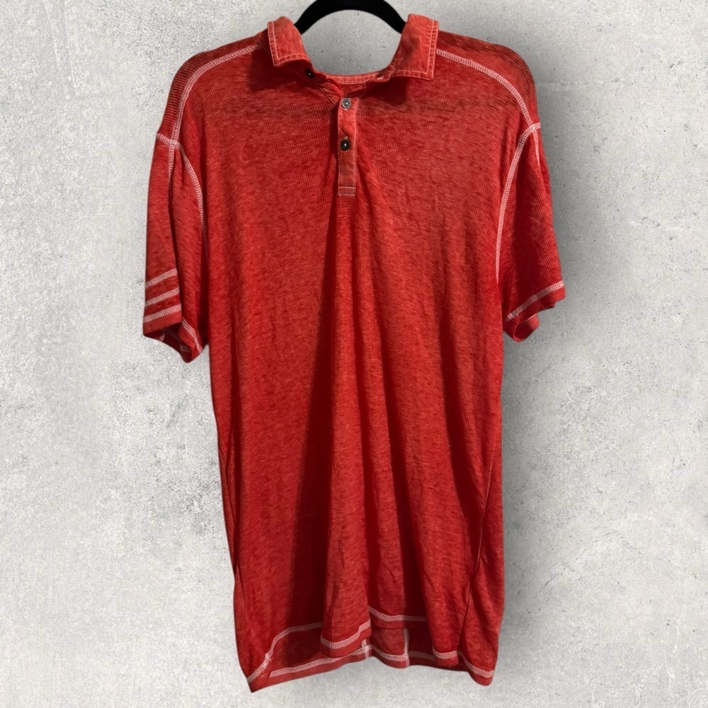 Buckle Red Short Sleeve Polo Shirt Contrast Stitch Casual Size L